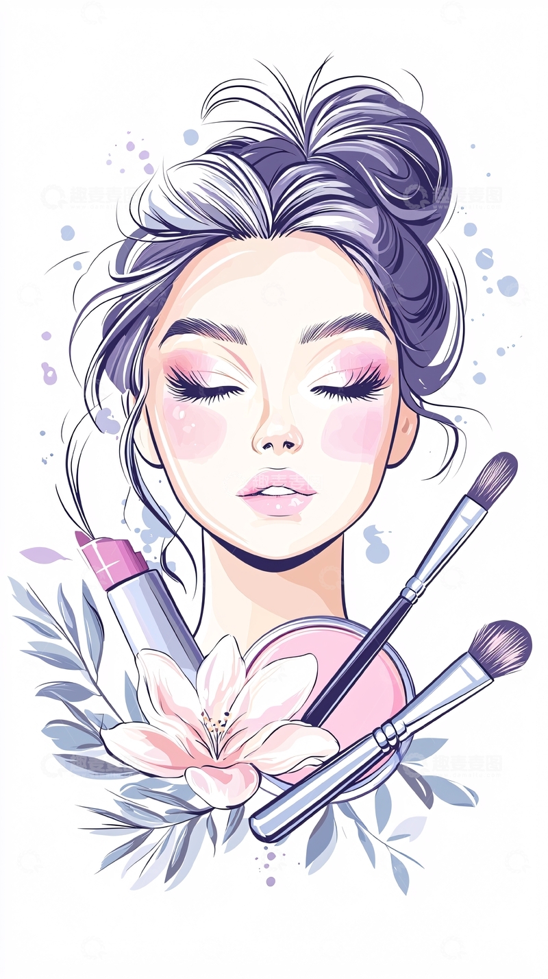 高清大图下载【趣麦麦图】美妆女孩插画素材