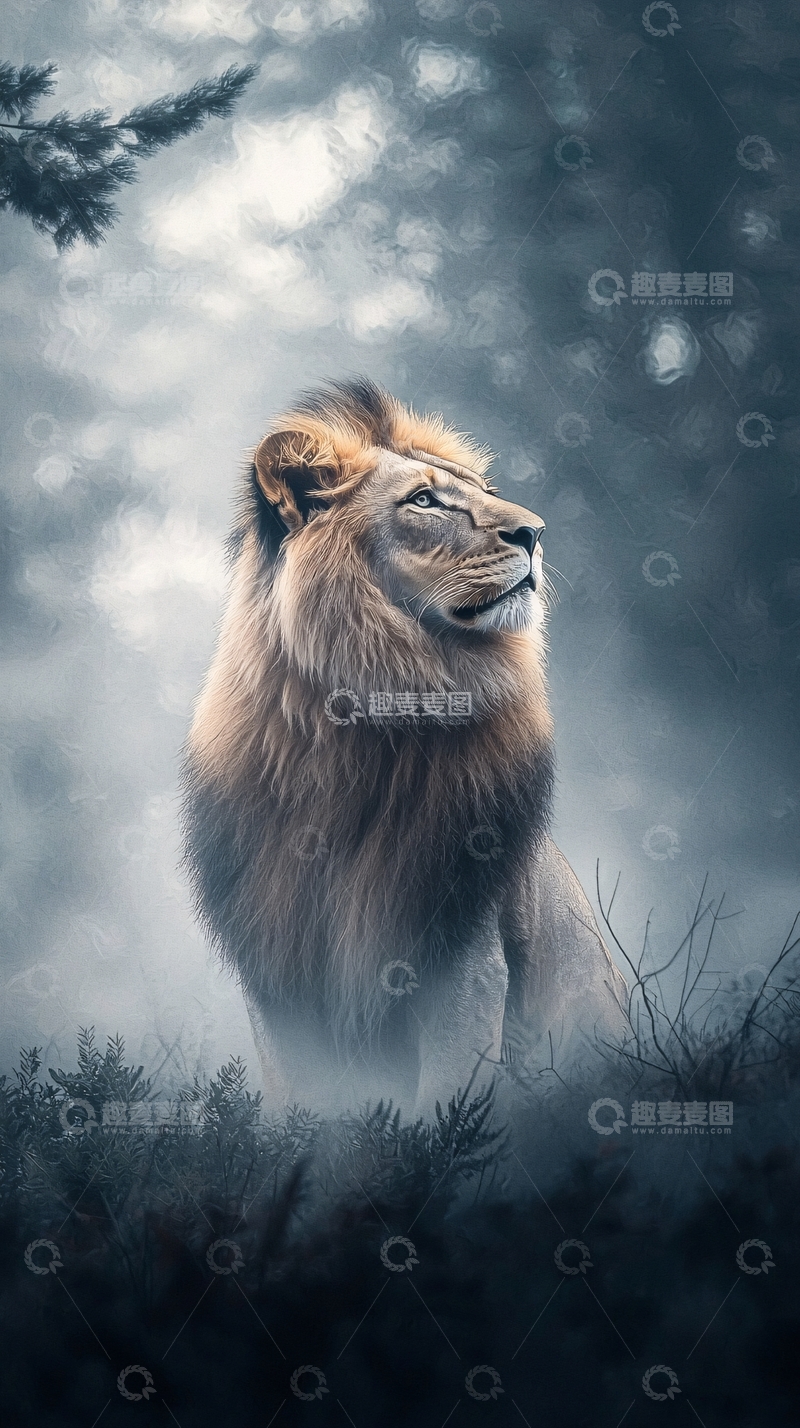 高清大图下载【趣麦麦图】雾中雄狮高清图片