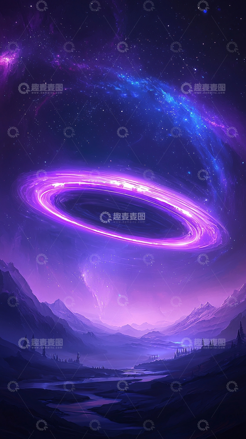 高清大图下载【趣麦麦图】紫色星云下的神秘山谷