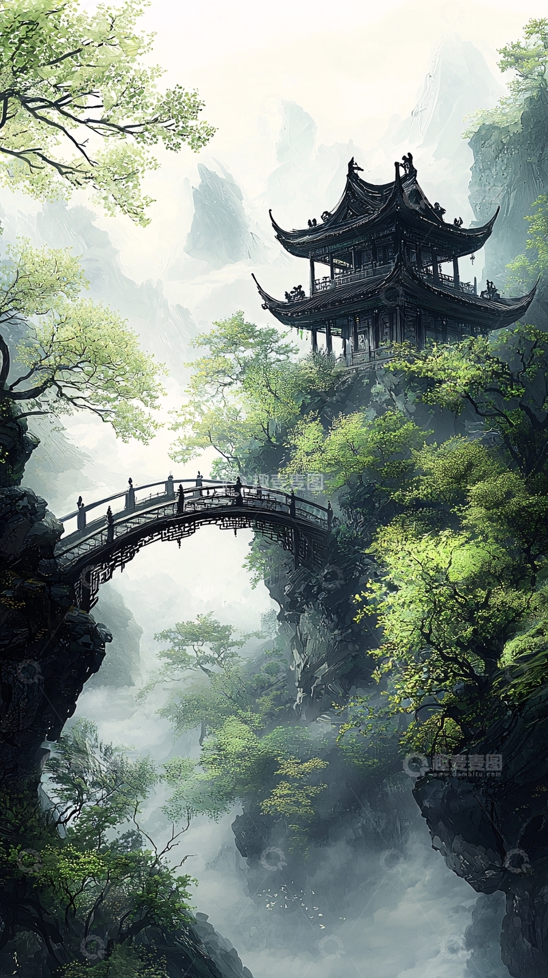 高清大图下载【趣麦麦图】古桥飞架山水间