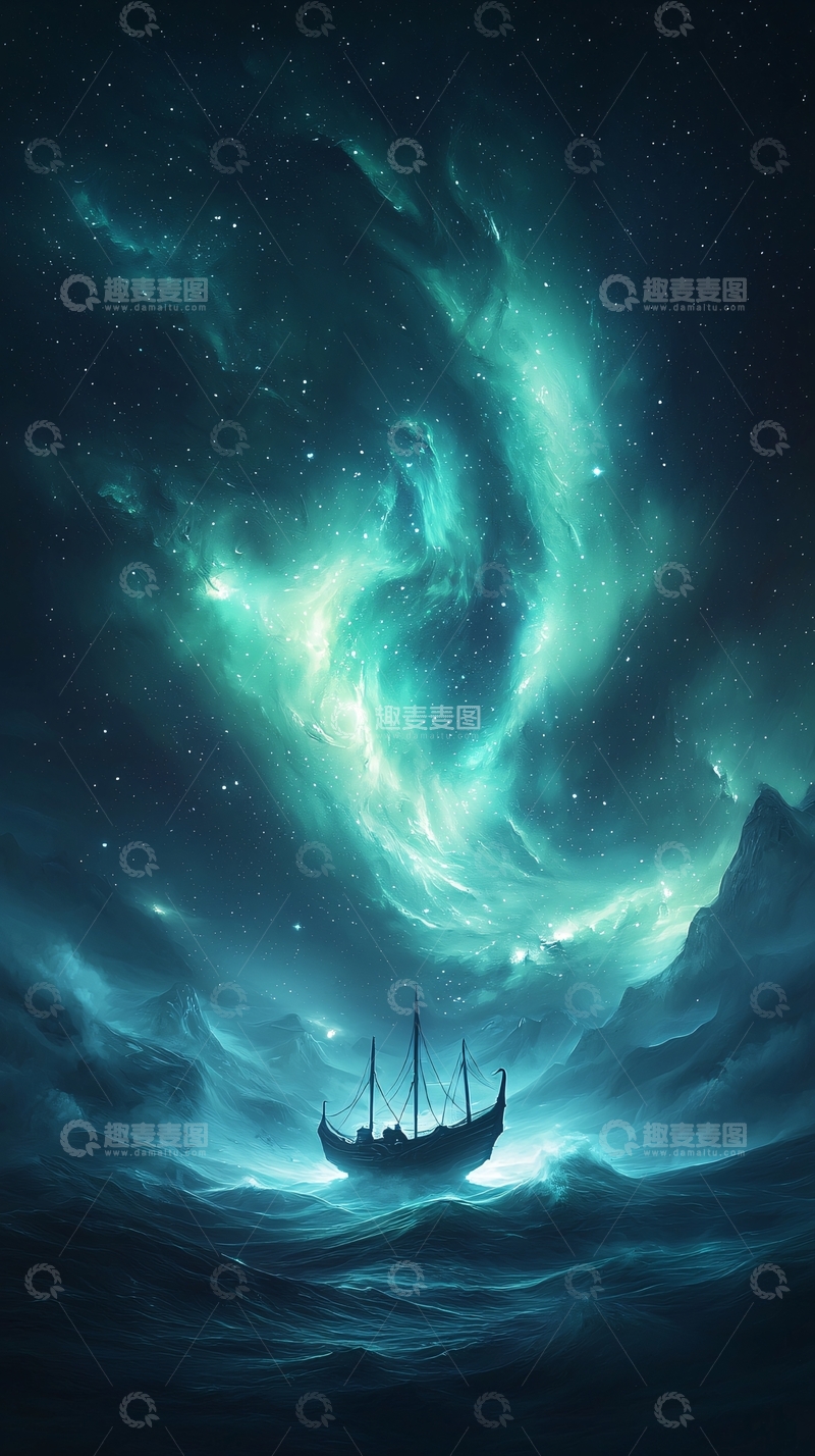 高清大图下载【趣麦麦图】夜海星河帆船