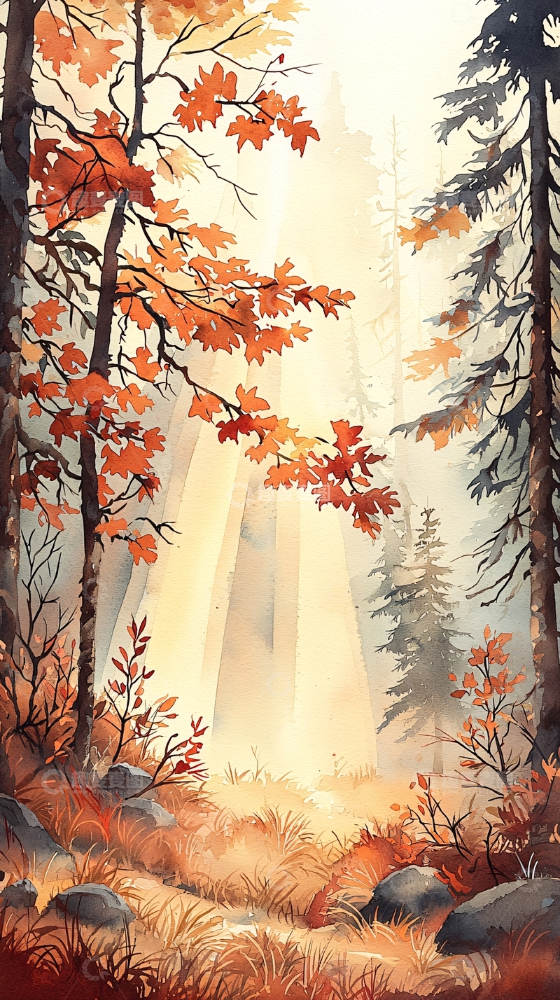 高清大图下载【趣麦麦图】秋日森林阳光穿透