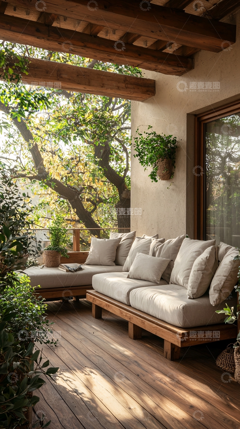 高清大图下载【趣麦麦图】户外露台木质沙发庭院设计