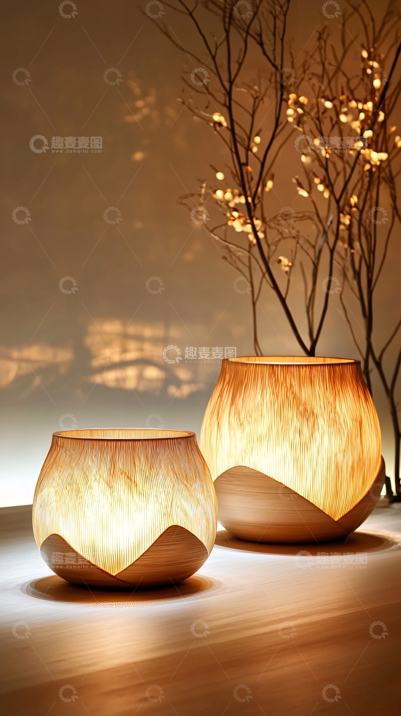 高清大图下载【趣麦麦图】温馨木质灯饰摆件展示