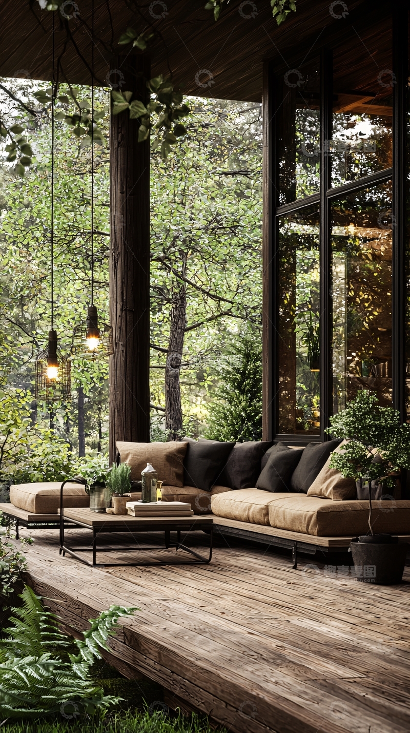 高清大图下载【趣麦麦图】森林中的温馨露台沙发场景