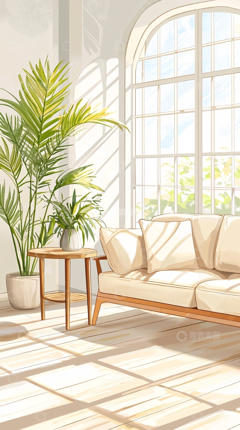 高清大图下载【趣麦麦图】阳光洒满客厅的温馨场景