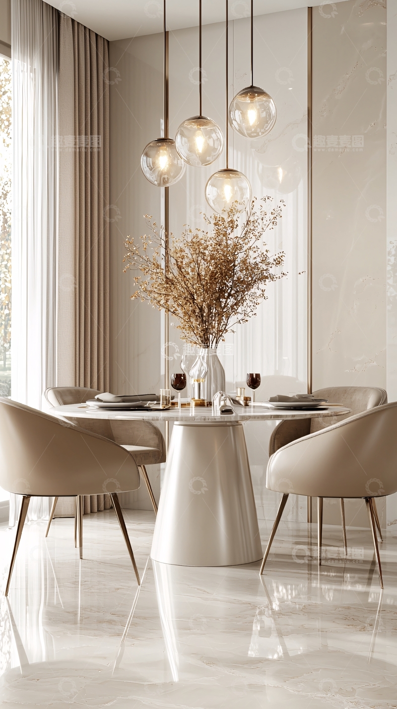 高清大图下载【趣麦麦图】现代简约大理石餐桌椅组合
