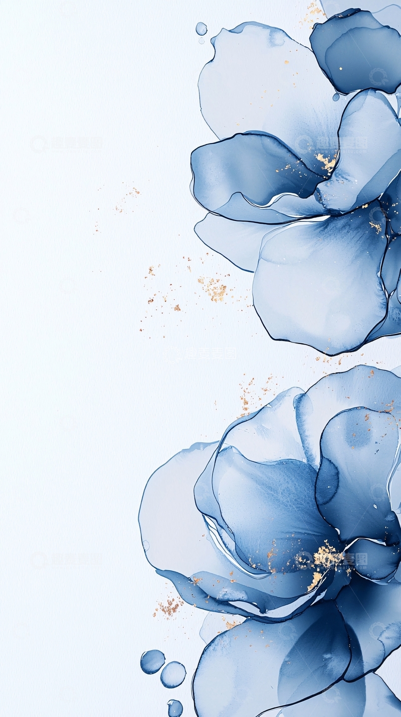 高清大图下载【趣麦麦图】蓝色花卉抽象艺术背景图