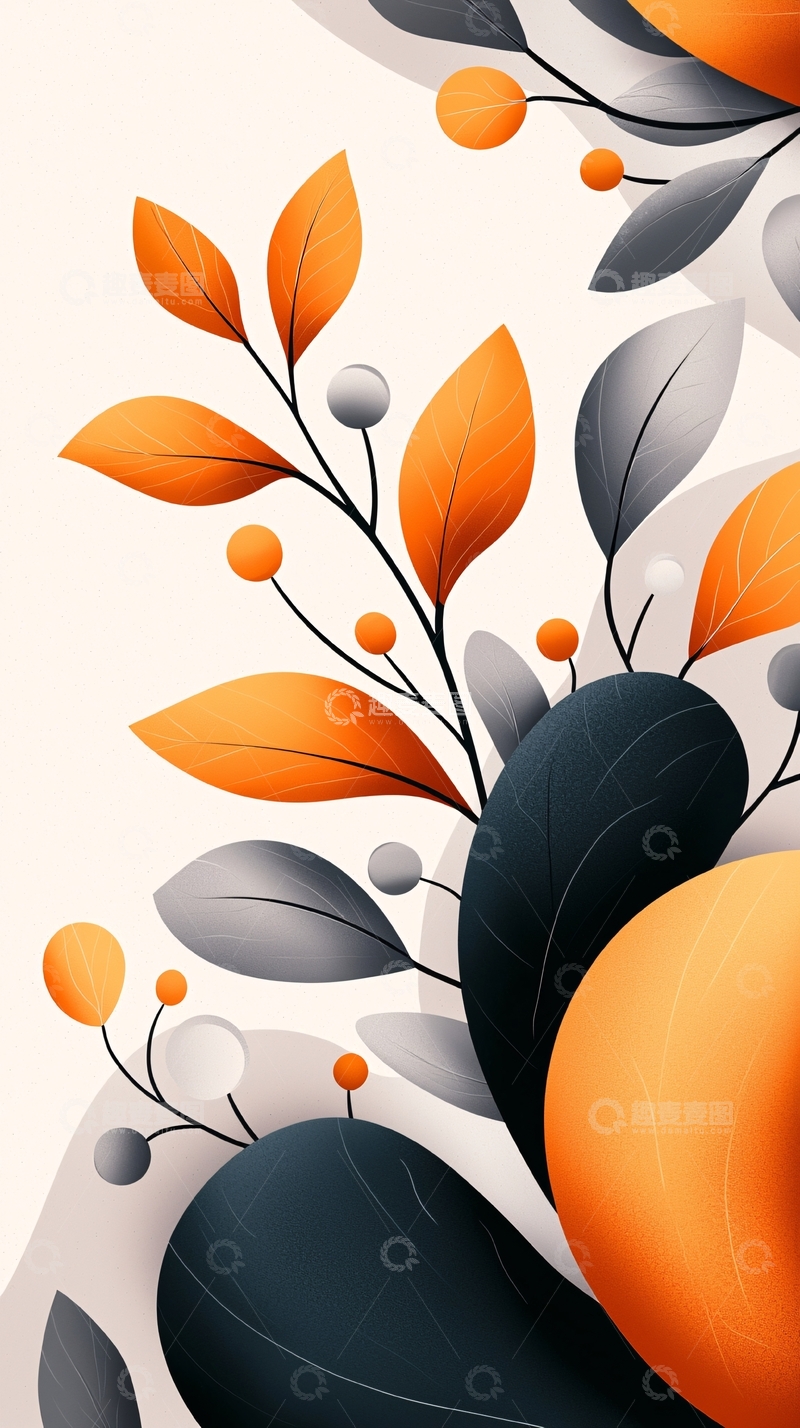 高清大图下载【趣麦麦图】秋日色彩斑斓植物插画