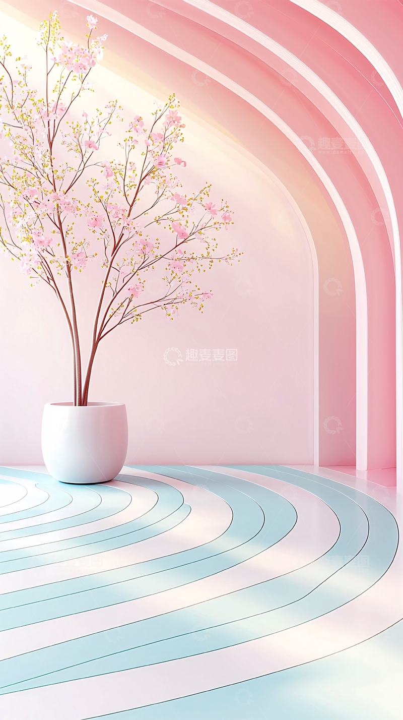 高清大图下载【趣麦麦图】粉色背景下的樱花树