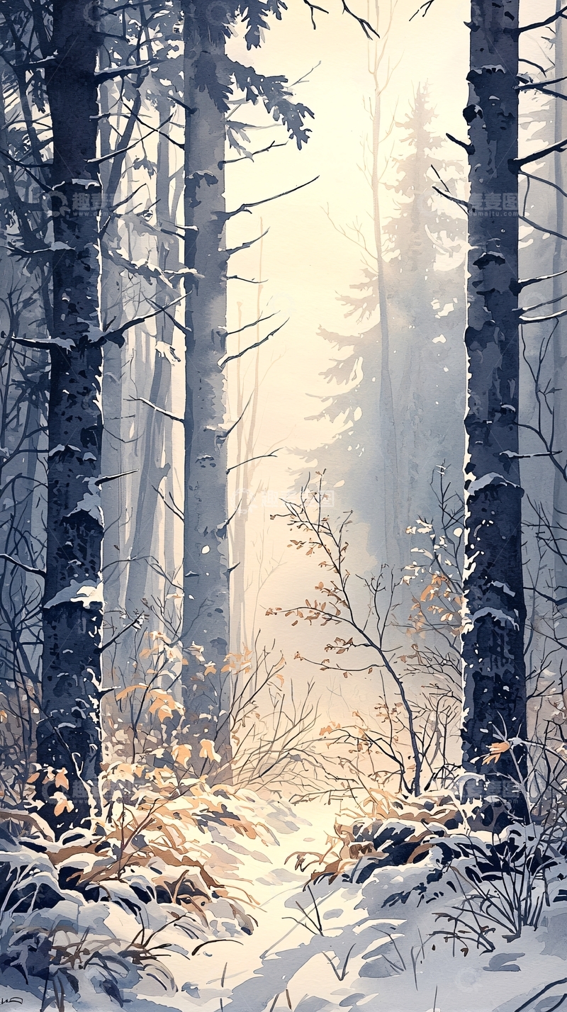 高清大图下载【趣麦麦图】冬日森林雪景