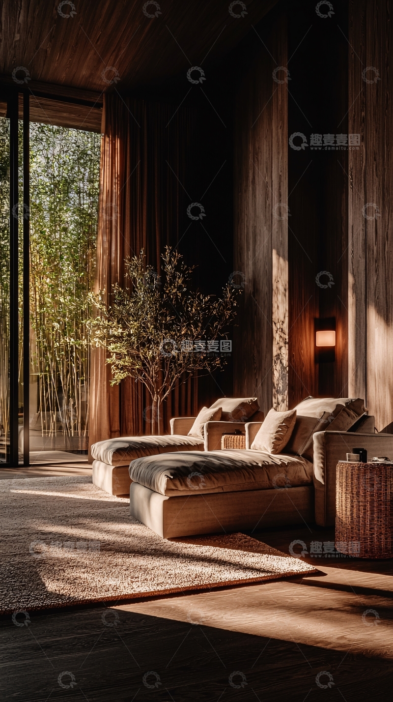 高清大图下载【趣麦麦图】温馨木质客厅阳光洒落