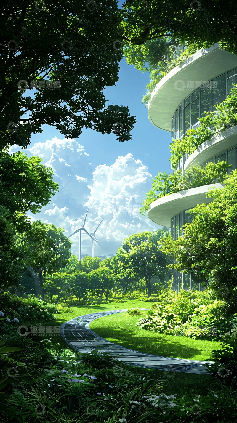 高清大图下载【趣麦麦图】绿色森林中的未来建筑