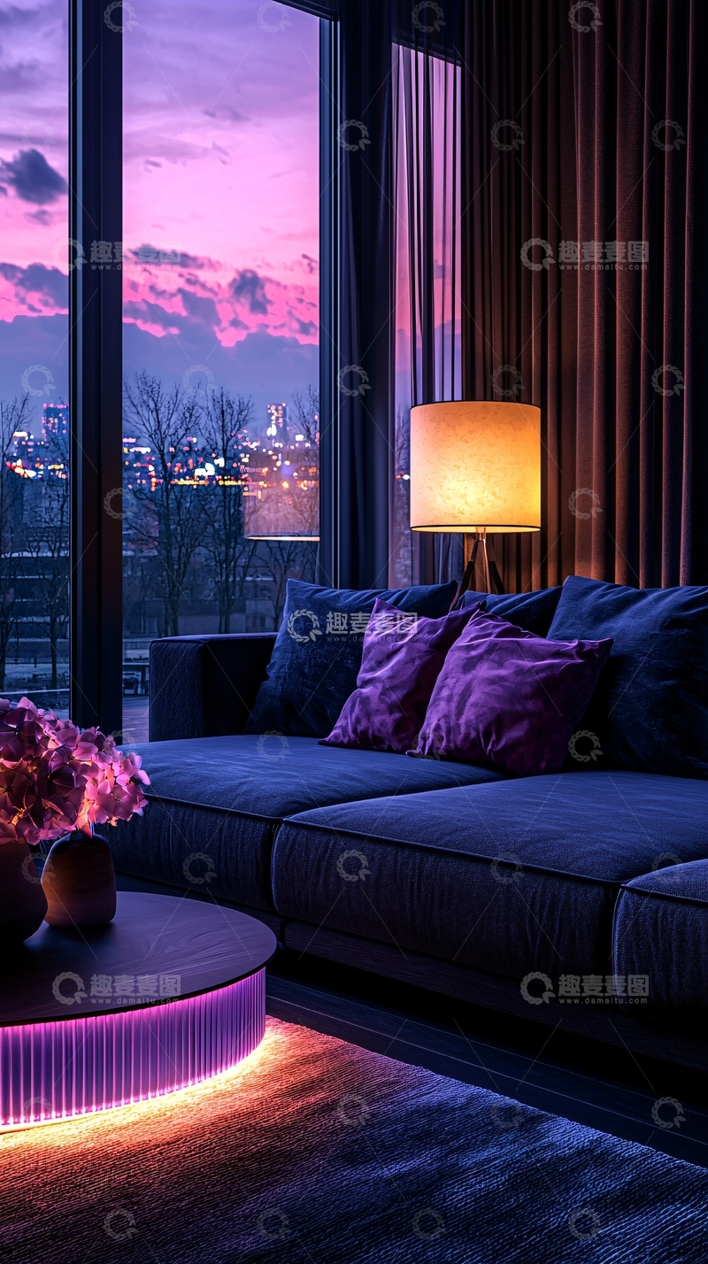 高清大图下载【趣麦麦图】现代客厅日落景色