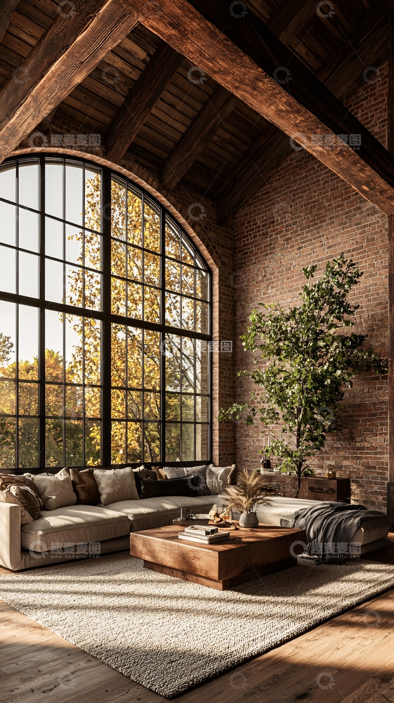 高清大图下载【趣麦麦图】复古工业风客厅室内设计