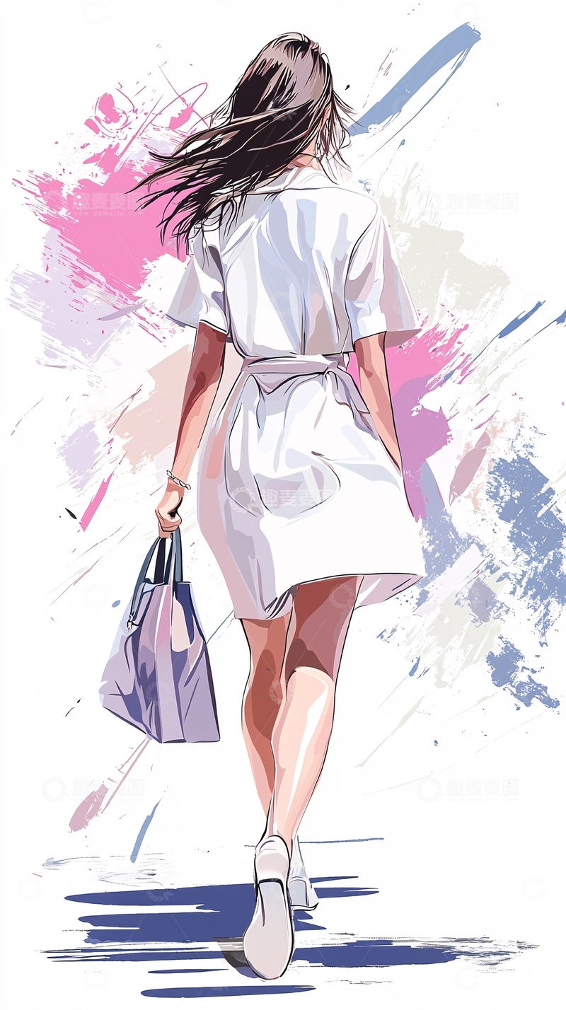 高清大图下载【趣麦麦图】时尚女性购物插画