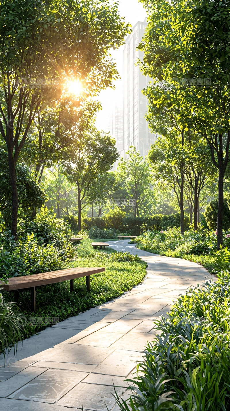 高清大图下载【趣麦麦图】阳光明媚的公园小径