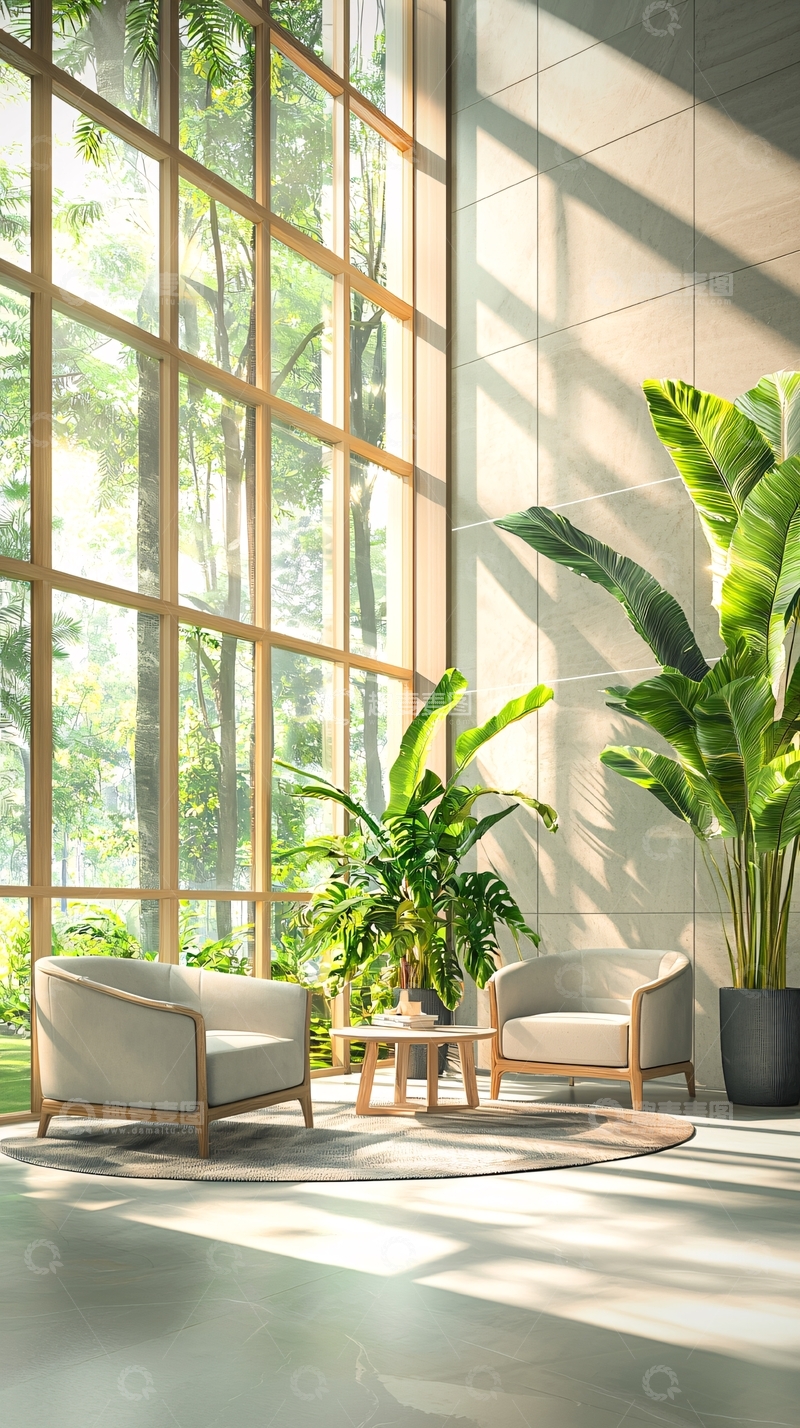 高清大图下载【趣麦麦图】现代简约客厅阳光植物