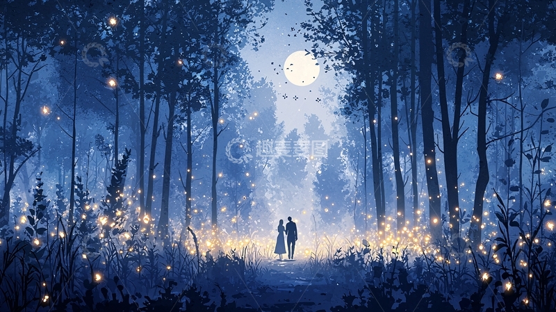 高清大图下载【趣麦麦图】月光下的森林漫步
