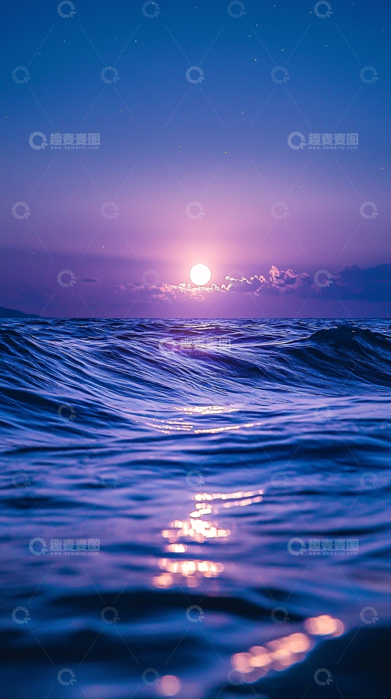 高清大图下载【趣麦麦图】月光下的海浪