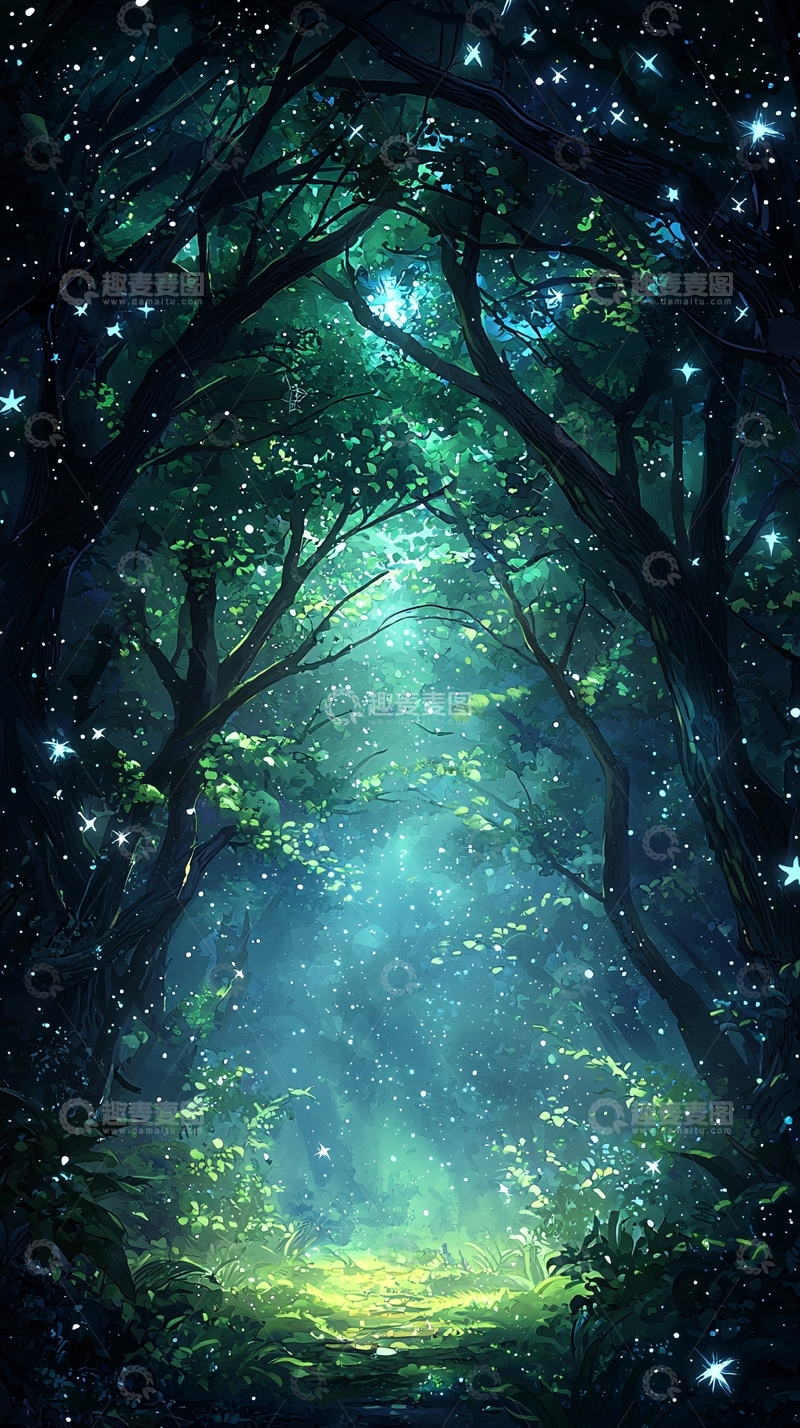 高清大图下载【趣麦麦图】神秘森林夜景