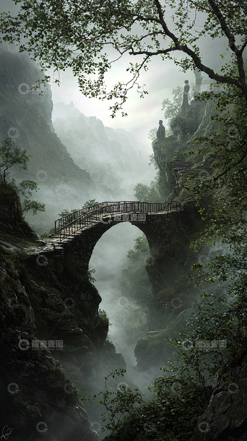 高清大图下载【趣麦麦图】神秘山谷中的石桥