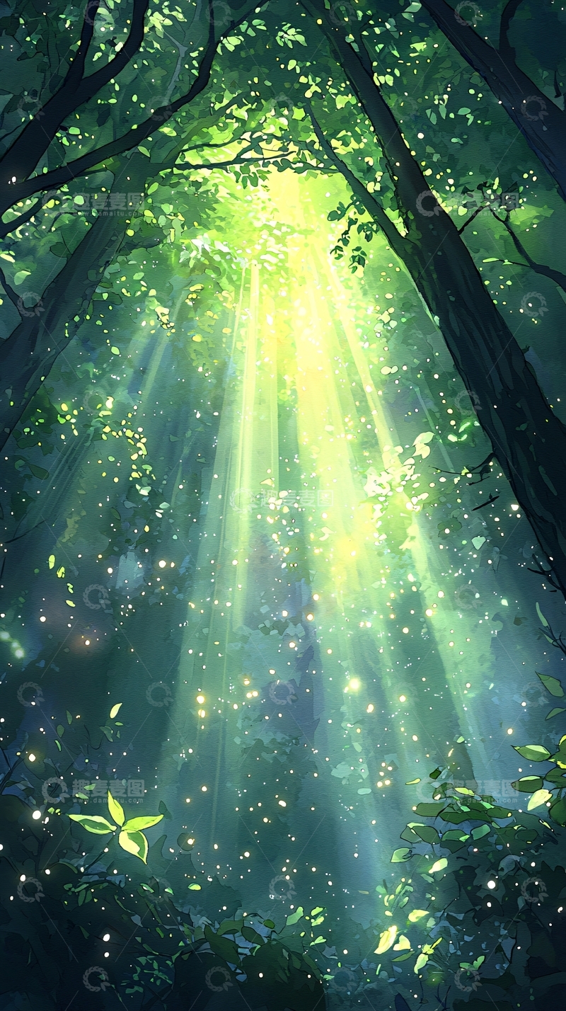 高清大图下载【趣麦麦图】森林中的阳光穿透树叶