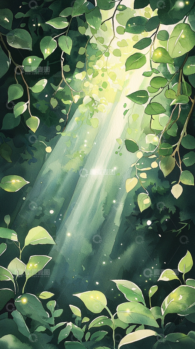 高清大图下载【趣麦麦图】森林中的阳光穿透树叶