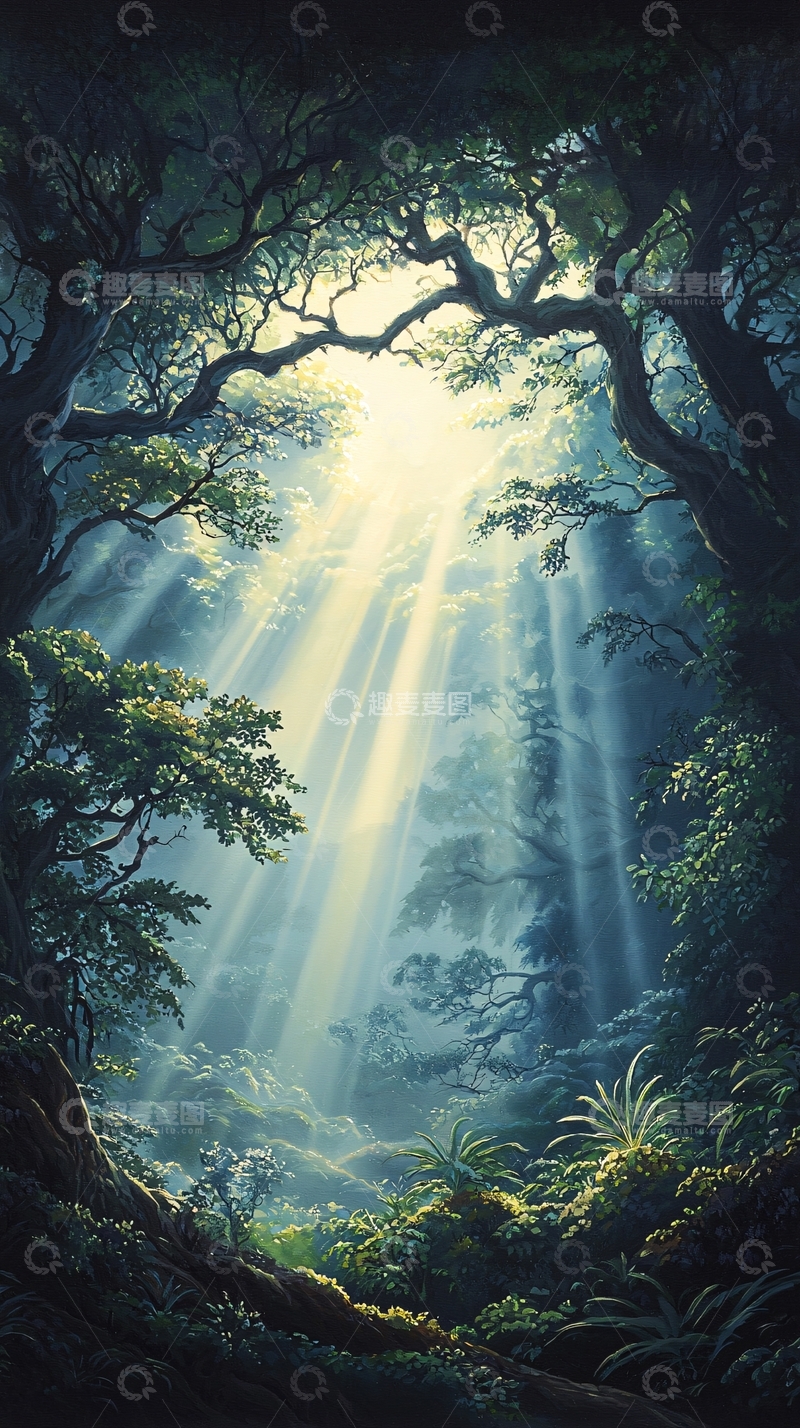 高清大图下载【趣麦麦图】森林中的阳光穿透