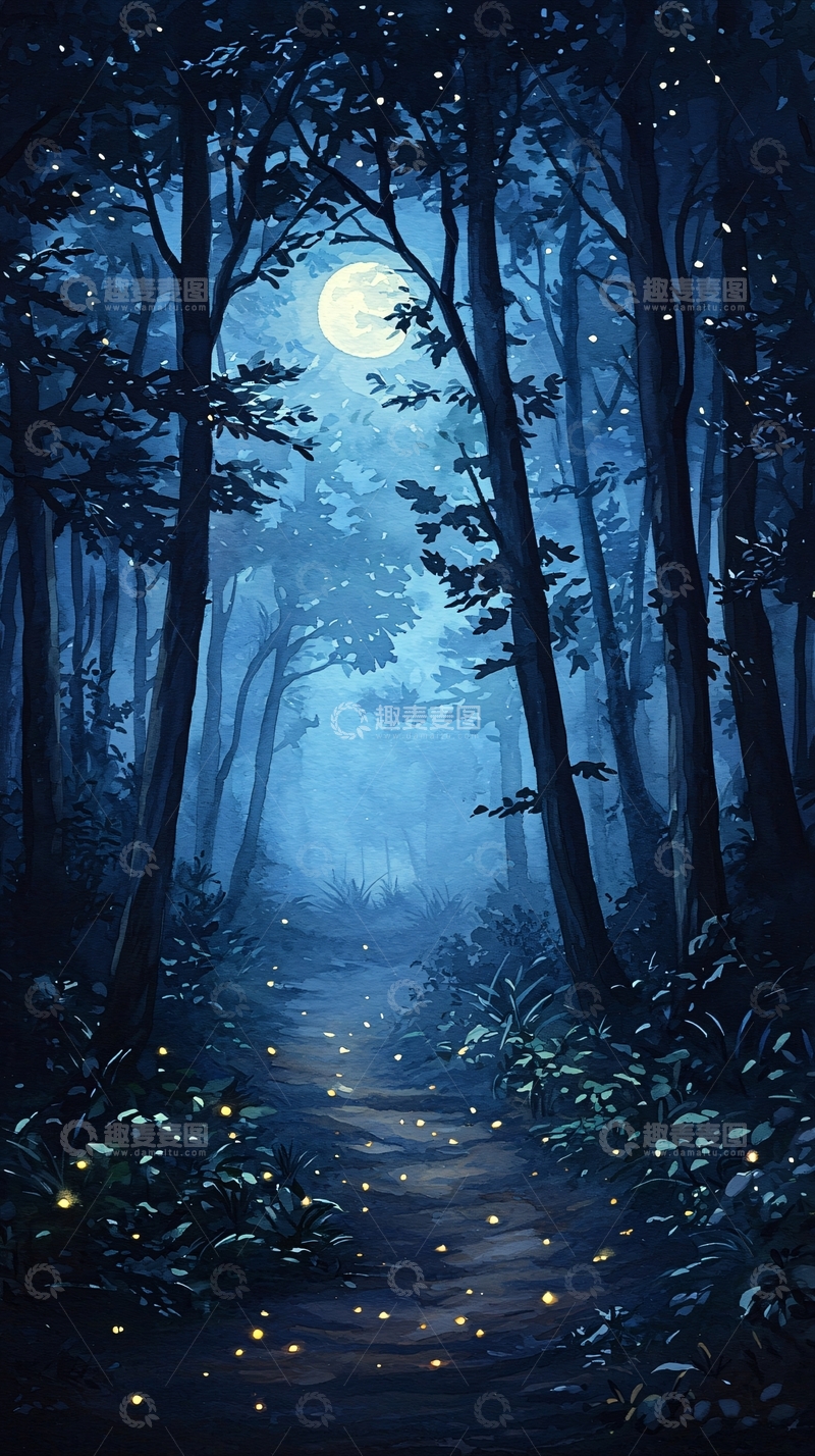 高清大图下载【趣麦麦图】月光下的神秘森林小径