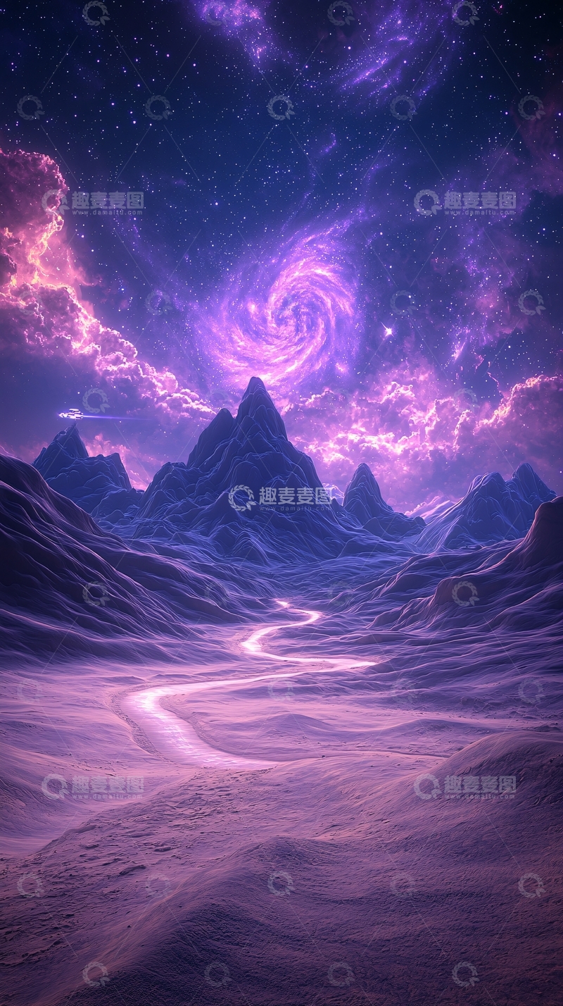 高清大图下载【趣麦麦图】梦幻星空下的蜿蜒之路