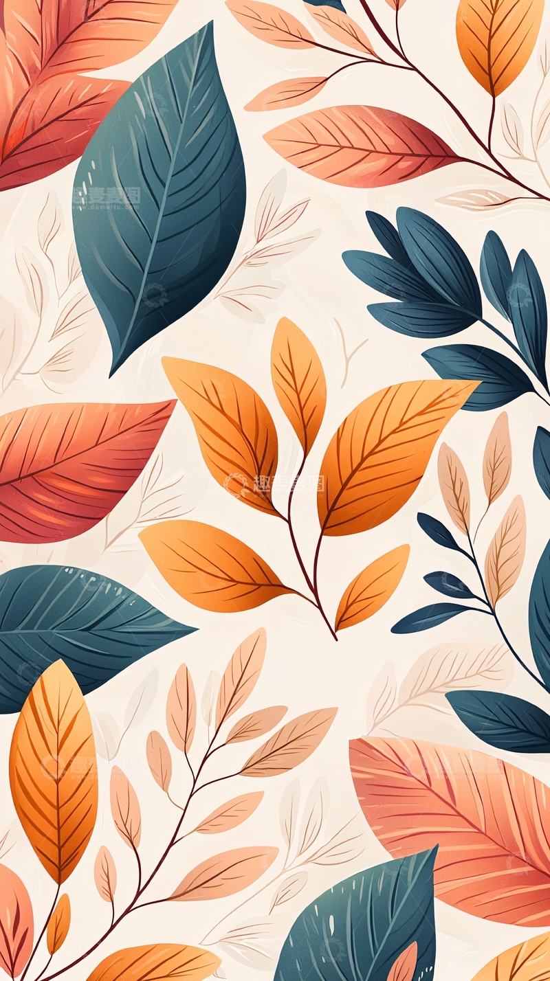 高清大图下载【趣麦麦图】秋叶插画背景素材