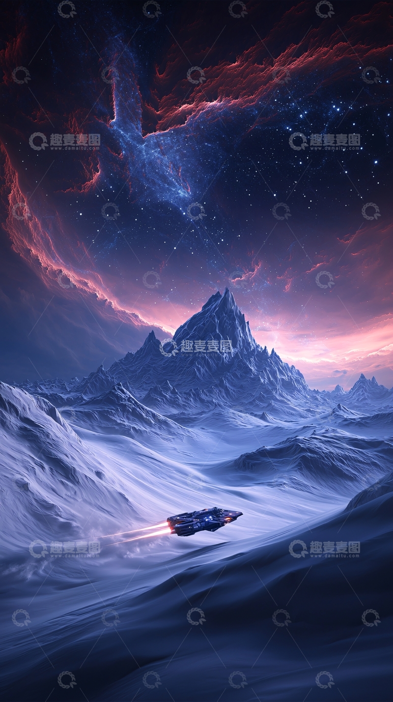 高清大图下载【趣麦麦图】星际飞船穿越冰封星球