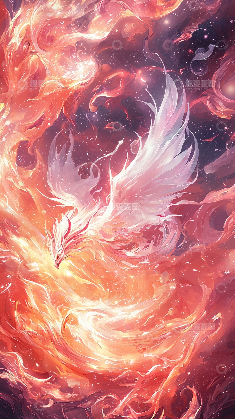 高清大图下载【趣麦麦图】凤凰涅槃重生插画