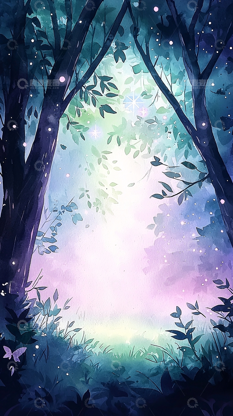 高清大图下载【趣麦麦图】梦幻森林光晕背景图