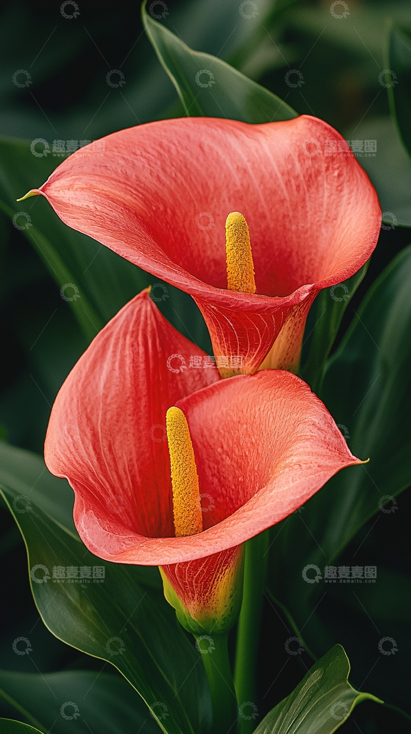 高清大图下载【趣麦麦图】红色马蹄莲与绿色叶子