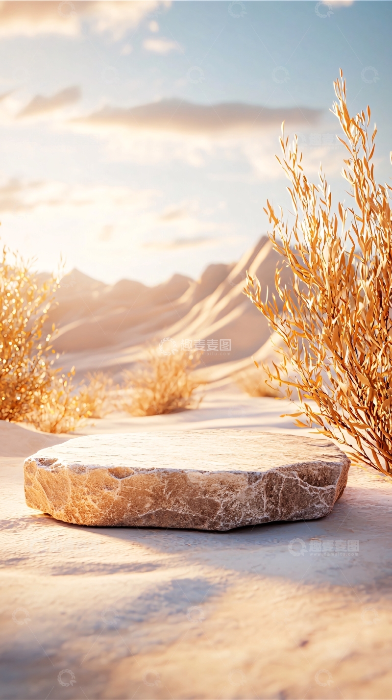 高清大图下载【趣麦麦图】沙漠中的石台与植物