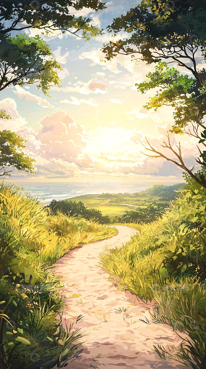 高清大图下载【趣麦麦图】海边小径夕阳风景