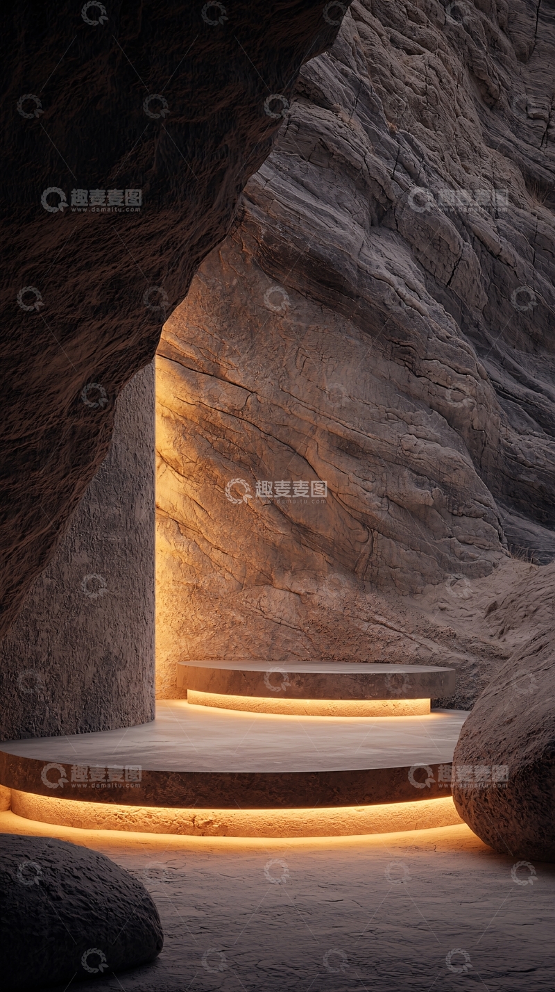 高清大图下载【趣麦麦图】岩石洞穴中的光影阶梯