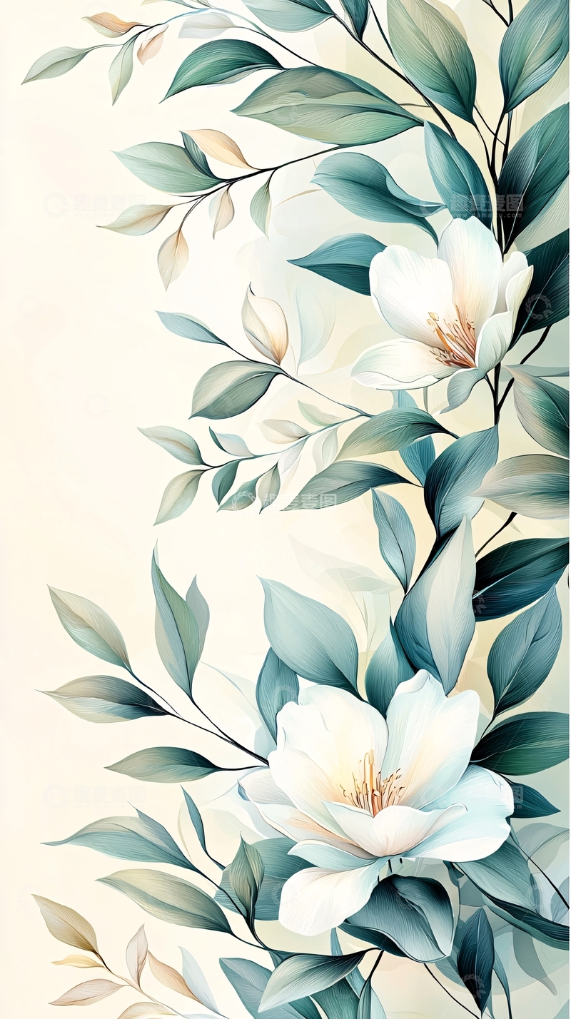 高清大图下载【趣麦麦图】清新花卉手绘插画背景图