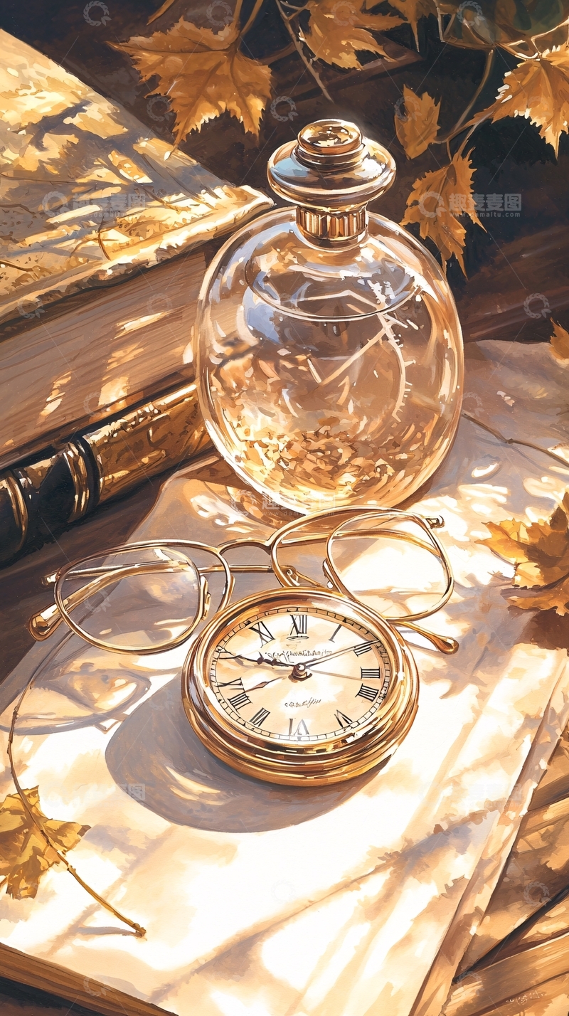 高清大图下载【趣麦麦图】秋日阳光下的静物插画