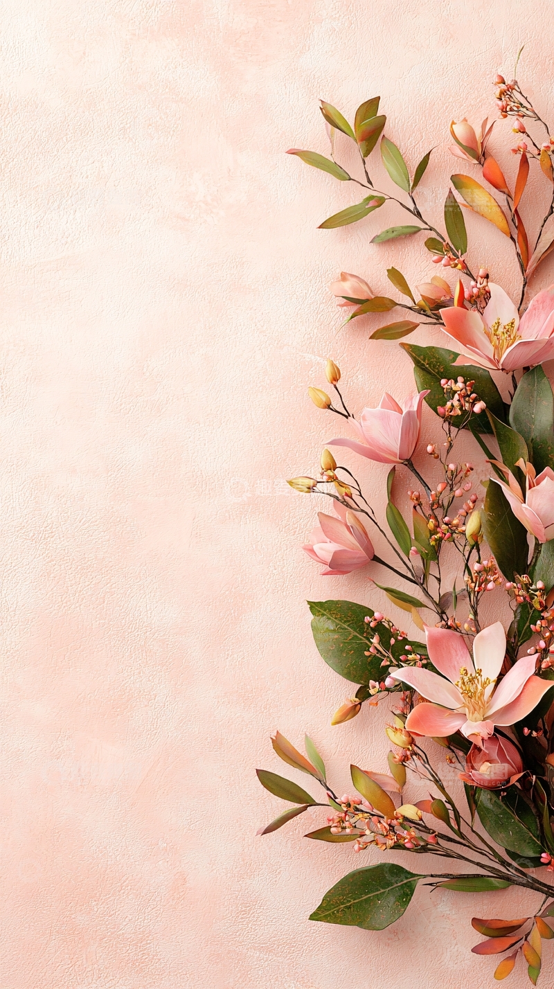 高清大图下载【趣麦麦图】粉色背景花卉装饰墙纸素材