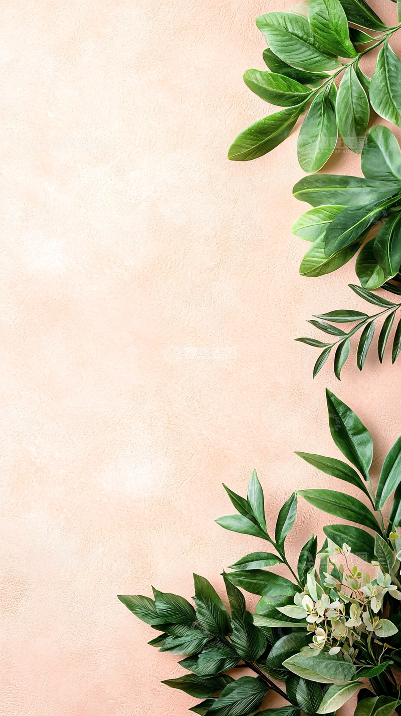 高清大图下载【趣麦麦图】粉色背景绿植花卉装饰素材