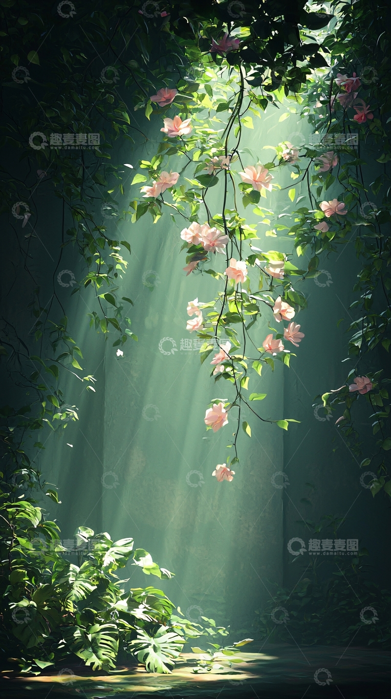 高清大图下载【趣麦麦图】阳光穿透森林的神秘场景