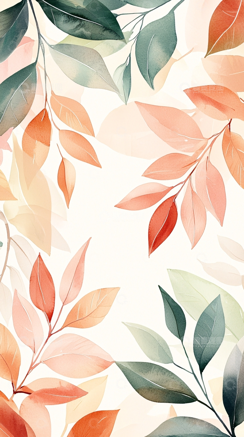 高清大图下载【趣麦麦图】秋叶水彩背景图案