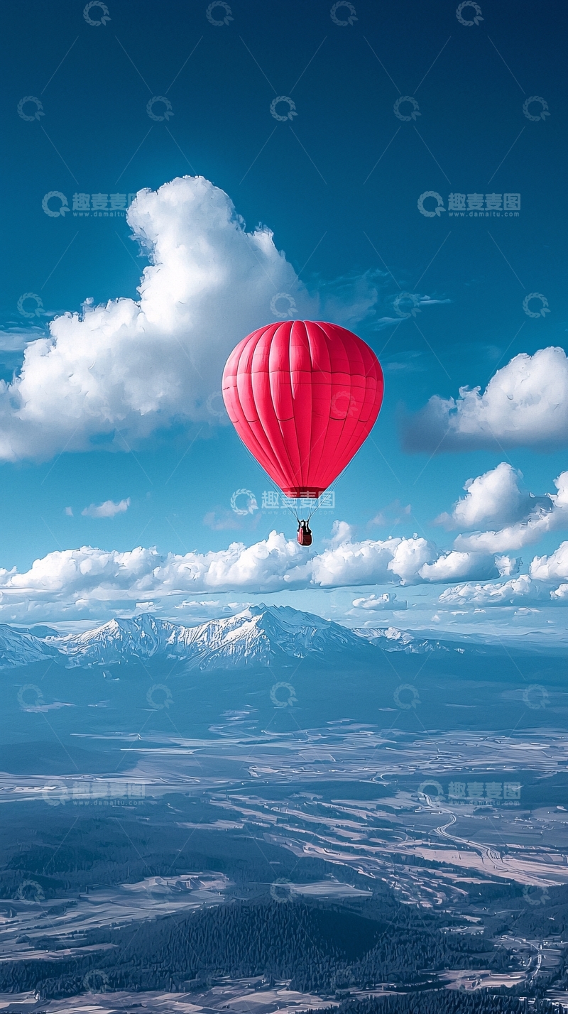 高清大图下载【趣麦麦图】热气球与雪山风景