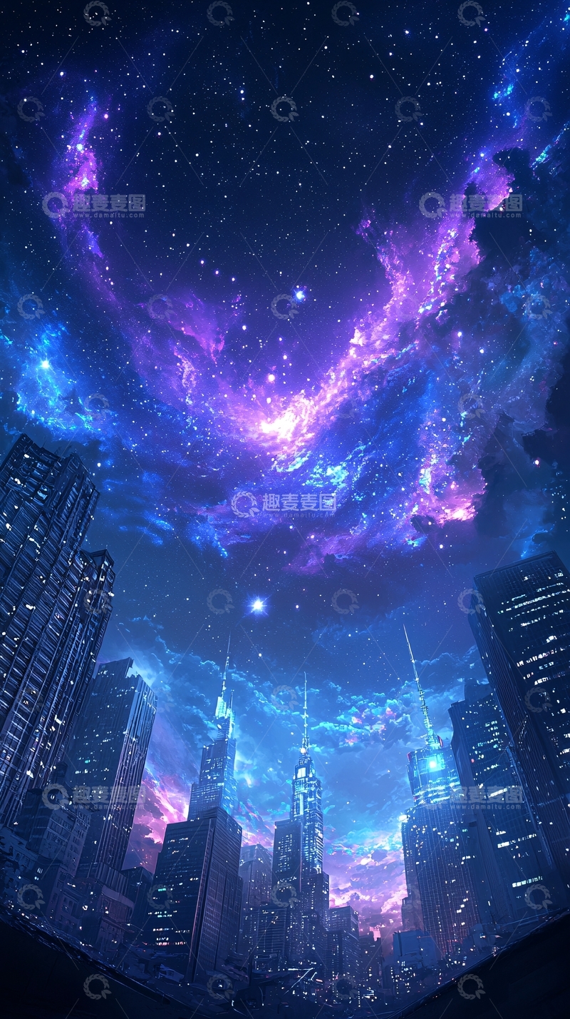 高清大图下载【趣麦麦图】星空下的未来城市夜景