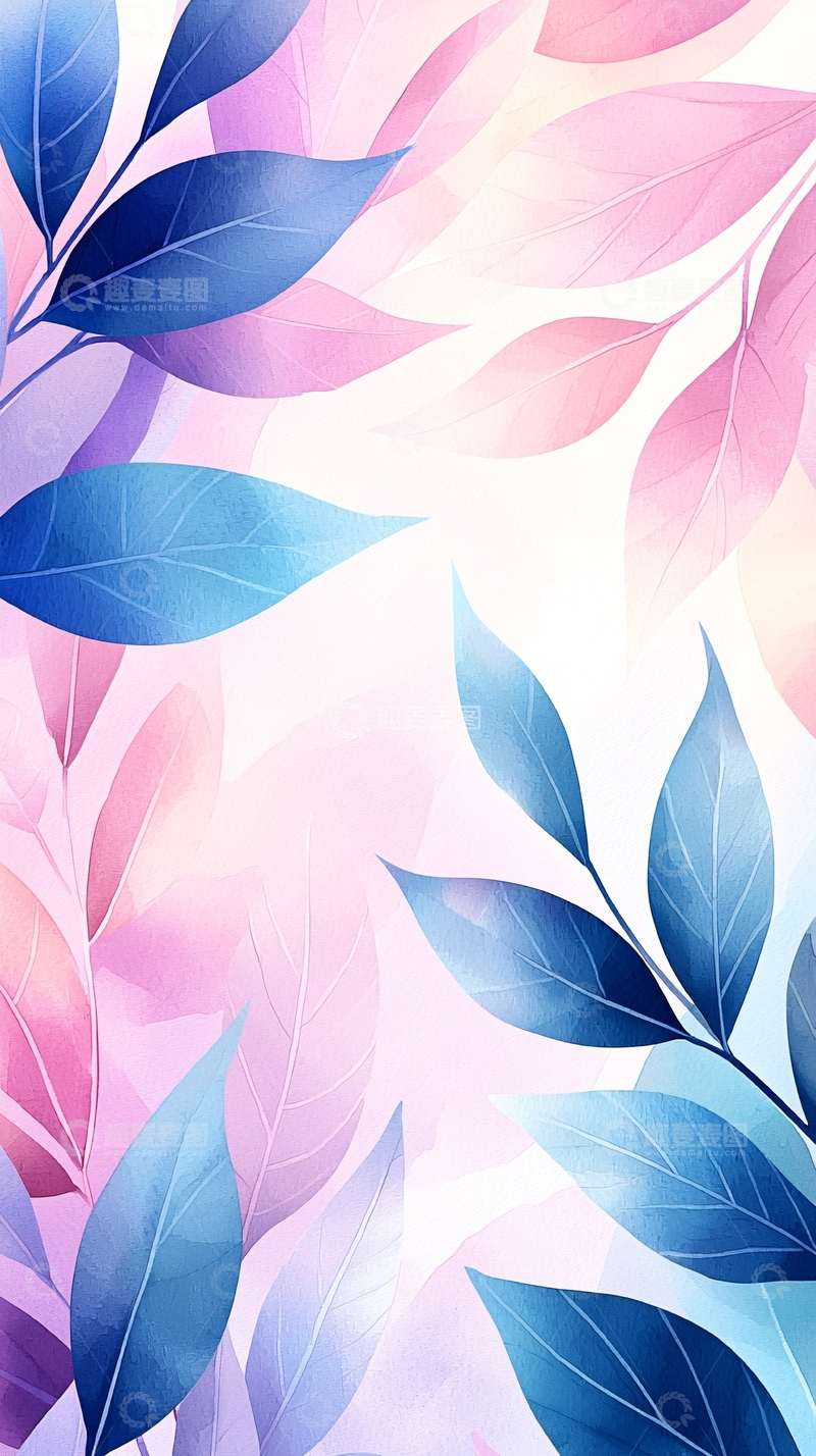 高清大图下载【趣麦麦图】梦幻渐变色叶子背景图
