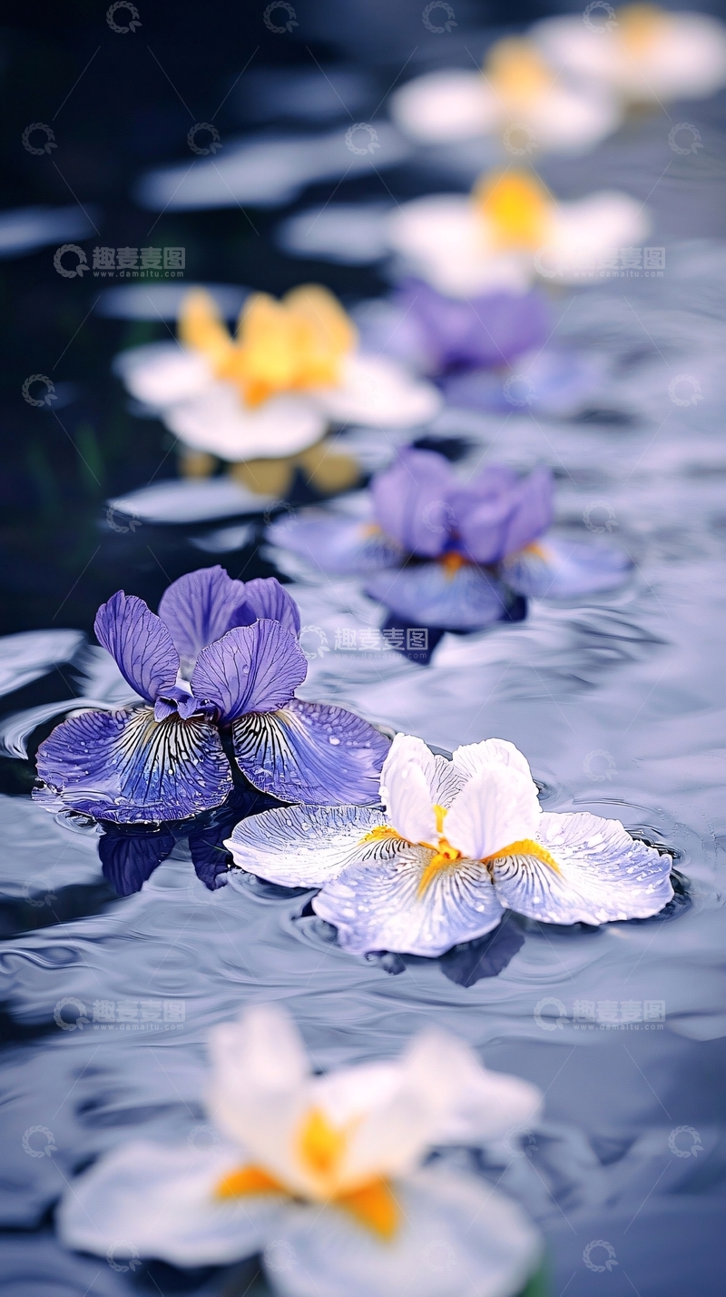 高清大图下载【趣麦麦图】水面上的紫色和白色花朵