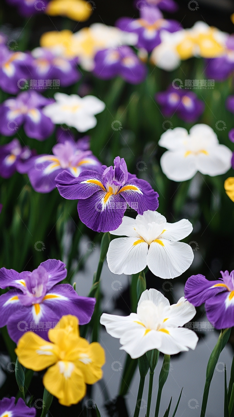 紫色和白色鸢尾花盛开